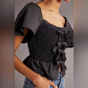 anthropologie En Saison Bow-Front Peplum Blouse Size Medium